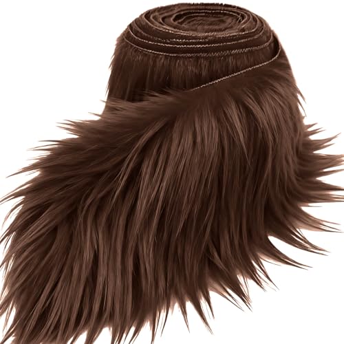 Brown 2x60Inch Faux Fur Shaggy Plush Faux Fur Fabric Precut Strips Fluffy Fuzzy Faux Fur Craft Beard Hair Beard Miniature Dolls Rugs Mats Gift Winter Halloween Christmas Costume Party Decor
