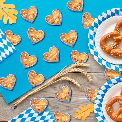 60 Stück 12 Stile Holz Streudeko Oktoberfest, Herz Basteln Bierfest Konfetti Tisch Deko Oktoberfestparty Confetti Ideal als Bayerisch Party Tischdeko Bayrisch Oktoberfestdeko Wiesn Dekoration
