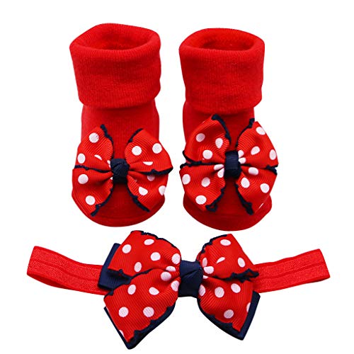 Baby Feet Rattle Socks Toddler Infant Adorable 1PC Bowknot Socks +1PC Hairband Girls Point Non Slip Socks for2