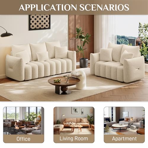 Image of OUYESSIR 3 Pieces Boucle Sofa for Living Room, Modern Deep Seat Sofa Chair & Loveseat & 3-Seater Couch, Oversized Cloud Sofa Couch Set, Comfy Upholstered Teddy Living Room Furniture, Light Brown