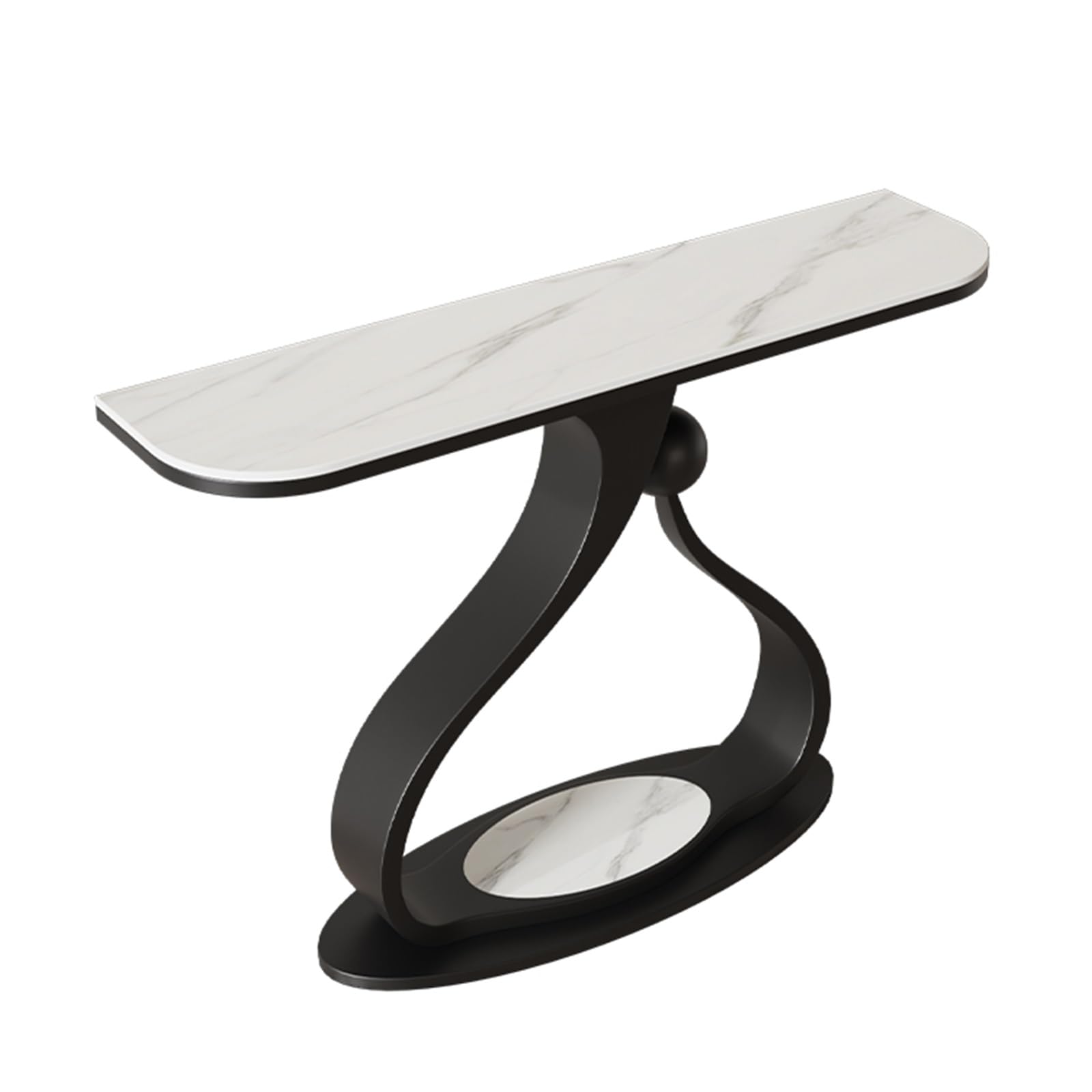 MESCXTY Modern Entryway Table, Farmhouse Console Table Behind Couch with Stone Slab Top,Narrow Hallway Accent Tables Artistic Metal Base, Easy Assembly for Entrance, Living Room(White+Black,31.5in)