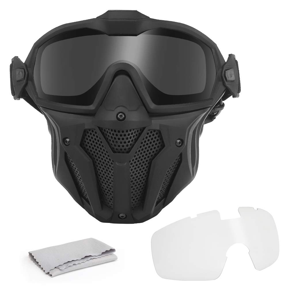 ATAIRSOFT Tactical Airsoft Anti-vaho Anti-Ultravioleta UV Gafas de protección y máscara de Malla con Lentes Intercambiables