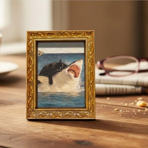 Imán decorativo mini gato sobre tiburón miniatura 1