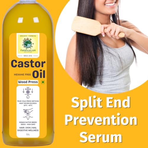 Image of Castor Oil Wood Pressed Pure Cold-Pressed Arandi Oil by Farmers Society | Edible | Hair Growth Skin Care Moisturizer Nails Luscious Eyelashes | Native Breed Castor from TamilNadu (1L)
