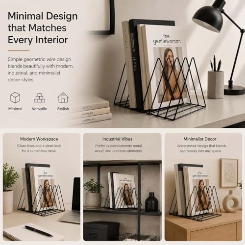 Image of Go Hooked Triangular Coated Steel Newspaper Book Stand Magazine Rack Home Table Decoration Book Newspaper Magazine Holder Elegant Durable Stylish Space-Saving Versatile Sturdy (Pack of 2)