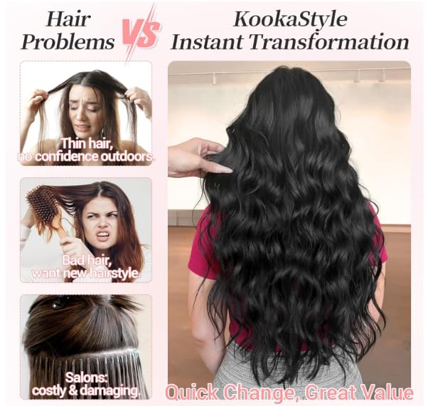 Image of KooKaStyle Wavy Thick Clip in Hair Extensions 24 inch Auburn
