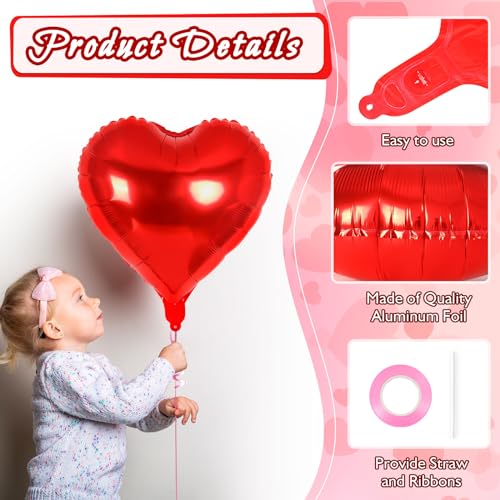 Image of 30 Pcs Red Pink and Silver Heart Balloons, 3 Sizes Heart Foil Mylar Balloon, Valentine Day Party Decorations, Love Balloon Valentine Balloons for Birthday Party Wedding Baby Shower