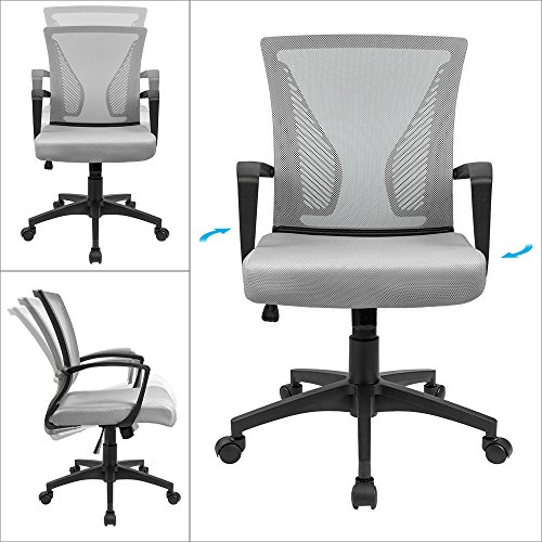 Image of Furmax Office Mid Back Swivel Lumbar Support Desk, Computer Ergonomic Mesh Chair with Armrest (Gray)