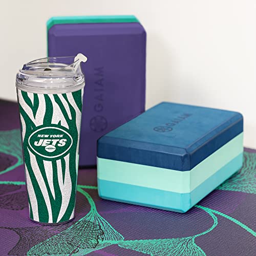 Image of Rico Industries NFL Football Glitter 24oz Acrylic Glitter Tumbler with Hinged Lid, Officially Licensed Double Wall Tumbler with Straw