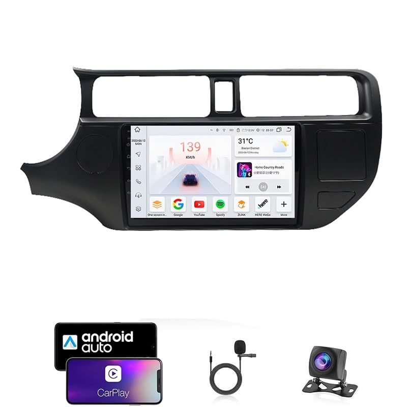 Android 14 Autoradio Stereo Für Kia RIO K3 2011-2014 Plug-and-Play 2 DIN 9 Zoll Touchscreen mit Bildschirm Rückfahrkamera WiFi USB SWC Spiegel Link-Player Unterstützt Android und Carplay(4 Core Wifi 1