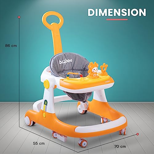 Image of Baybee Magnum 2 in 1 Baby Walker for Kids, Round Kids Push Walker with Parental Handle & Height Adjustable, Foldable Activity Walker for Baby with Musical Toy Bar for 6-18 Months Boys Girls (Yellow)