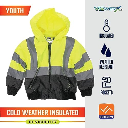Image of Children's Hi-Vis Quilted Bomber Jacket - Safety Reflective Jacket for Kids, Cold Weather Insulated Jacket