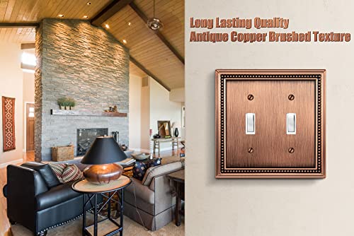 Image of Henne Bery Sunken Pearls Heavy Duty Decorative Wall Plate Switch Plate Outlet Cover (Double Toggle, Antique Copper)