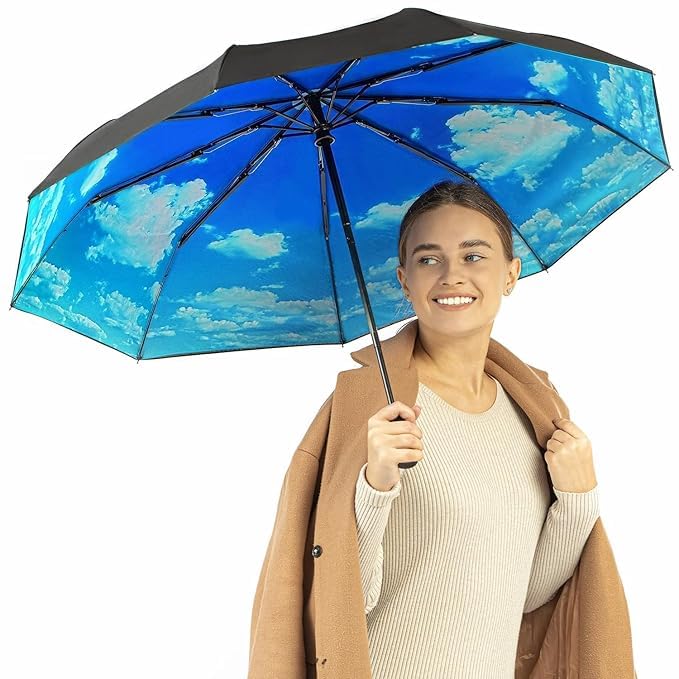 Image of TEKCOOL Umbrella, UV Big Size Umbrella for Sun Protection Rain Windproof Strong large 3 fold for men women kids boys girls Perfect small & stylish Windproof & Compact(Green)