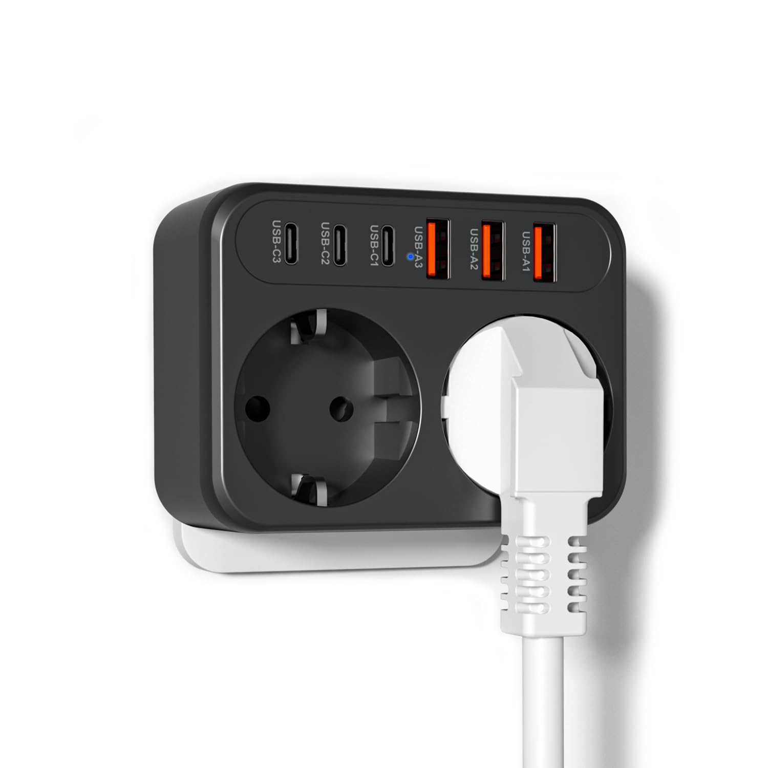WENTONG Presa Multipla USB con 2 Schuko, Multipresa da Parete con 6 USB 5V/3.4A, 3500W Presa Piatta Salvaspazio 15A, per Ufficio, Famiglia, Cucina e Viaggio