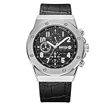 baogela men s chronograph quartz watches army sports leather strap waterproof wristwatch for man black silver
