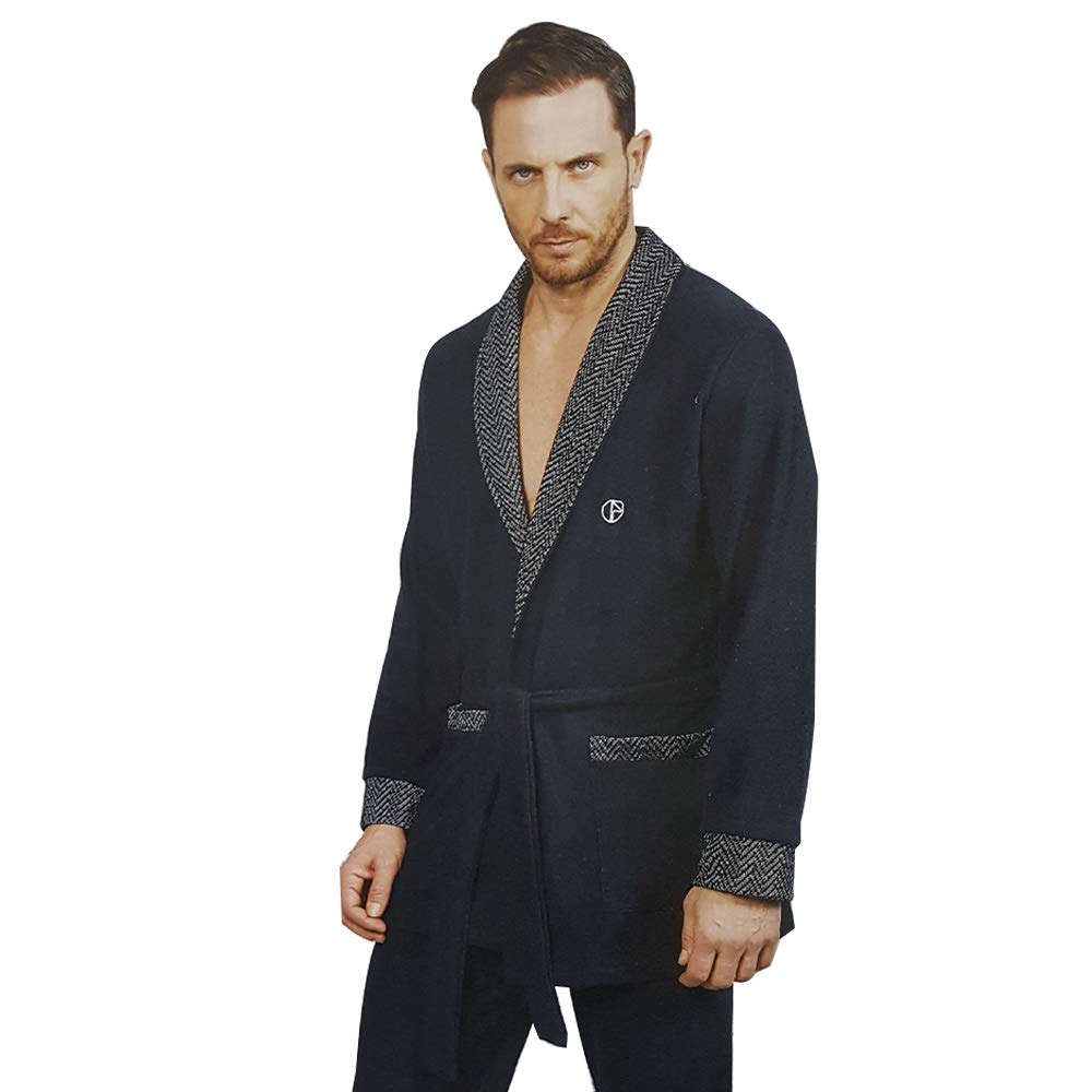 Nazareno Gabrielli Vestaglia Uomo Giacca Punto Milano con cintura Blu - U834BIS