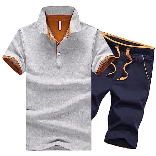 UnoSheng Turchia Tuta da Uomo Estate Traspirante Antirughe Due Pezzi Traspirante Volume T-Shirt Pantaloncini Set Libri Occidentali Gratis, Blu, L