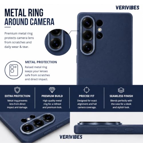 Image of Leather Case Compatible with Samsung Galaxy S25 Ultra | Slim Soft Inner Lining Protective Back Cover | Shockproof Phone Cover with Secure Grip, Camera Guard & Raised Edge Protection - Blue