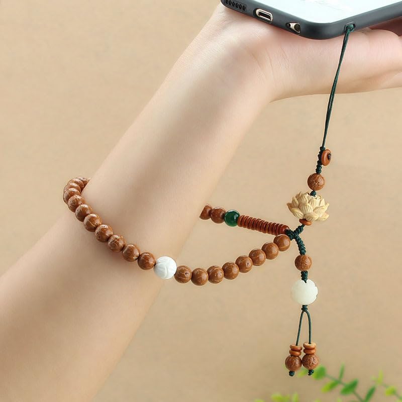 Mascot pendant Men's and Women's Wear Accessories 中国风手机链挂绳金刚菩提根莲花手机挂绳男女短款手腕绳防丢挂饰 1Pcs(金刚菩提莲短款手机链)