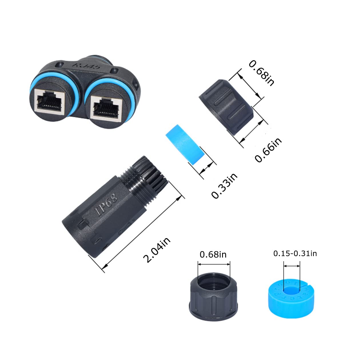 Coupleur RJ45 Femelle/Femelle Étanche IP68 - Pour Rallonge Câble Ethernet Cat5/Cat6/Cat7