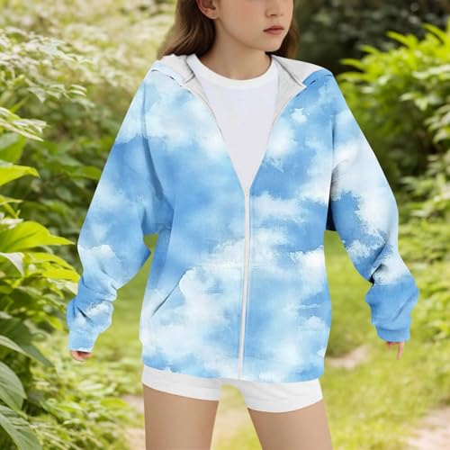 Girls Zip Up Hoodie Jacket Kids Fashion Gradient Tie Dye Sweatshirt Long Sleeve Casual Coats with Pockets 4-15 Years4