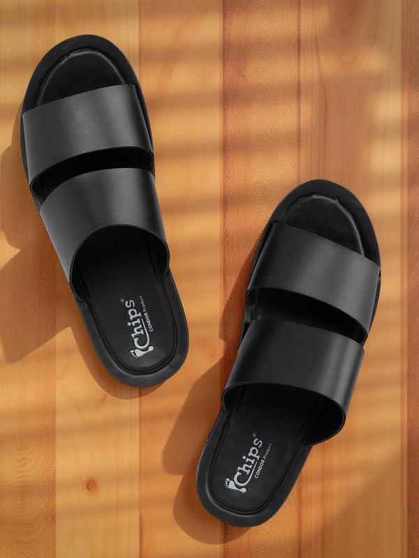 Image of Chips Men's BLACK Lightweight Slip-on Sandal Casual (ND44)