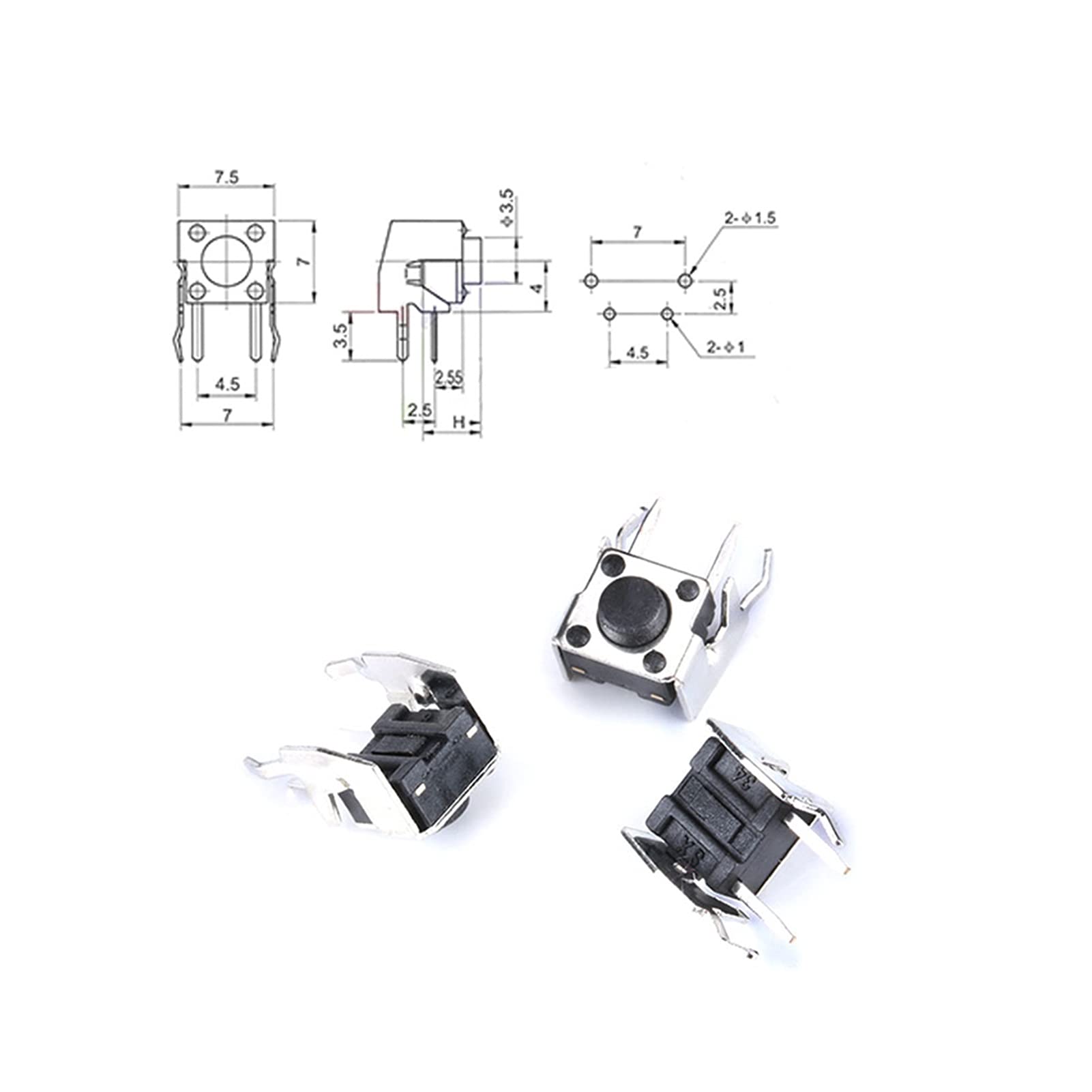 20 Pezzi Micro Interruttori Pulsante - 6 Pin 5,8x5,8mm Con Cappuccio Nero