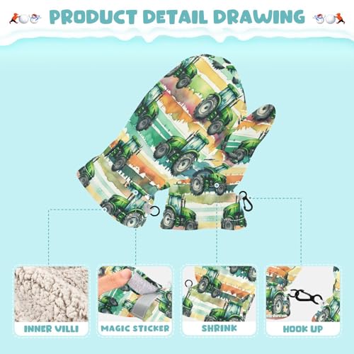 Green Tractor Truck Boys Girls Gloves Toddler Mittens Warm Baby Kids Gloves Ski Gloves for Skiing S4