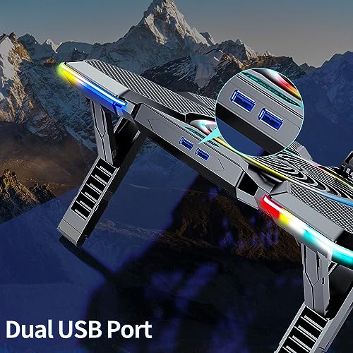 Image of CLAW Glacier F13 RGB Laptop Cooling Pad with 5 Turbo Fans, 7 Adjustable Height with Switch Control and LCD Screen | Black