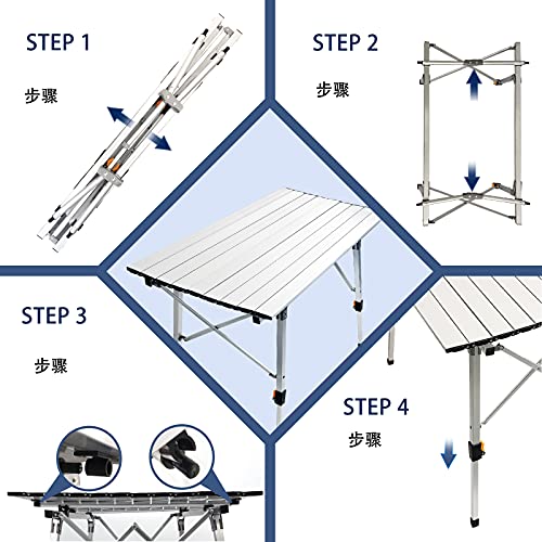 CampLand Mesa de Camping Ajustable de Aluminio, Mesa Plegable Portátil para Exterior, Ligera para Camping, Picnic, Playa y BBQ (Plateado) miniatura 5