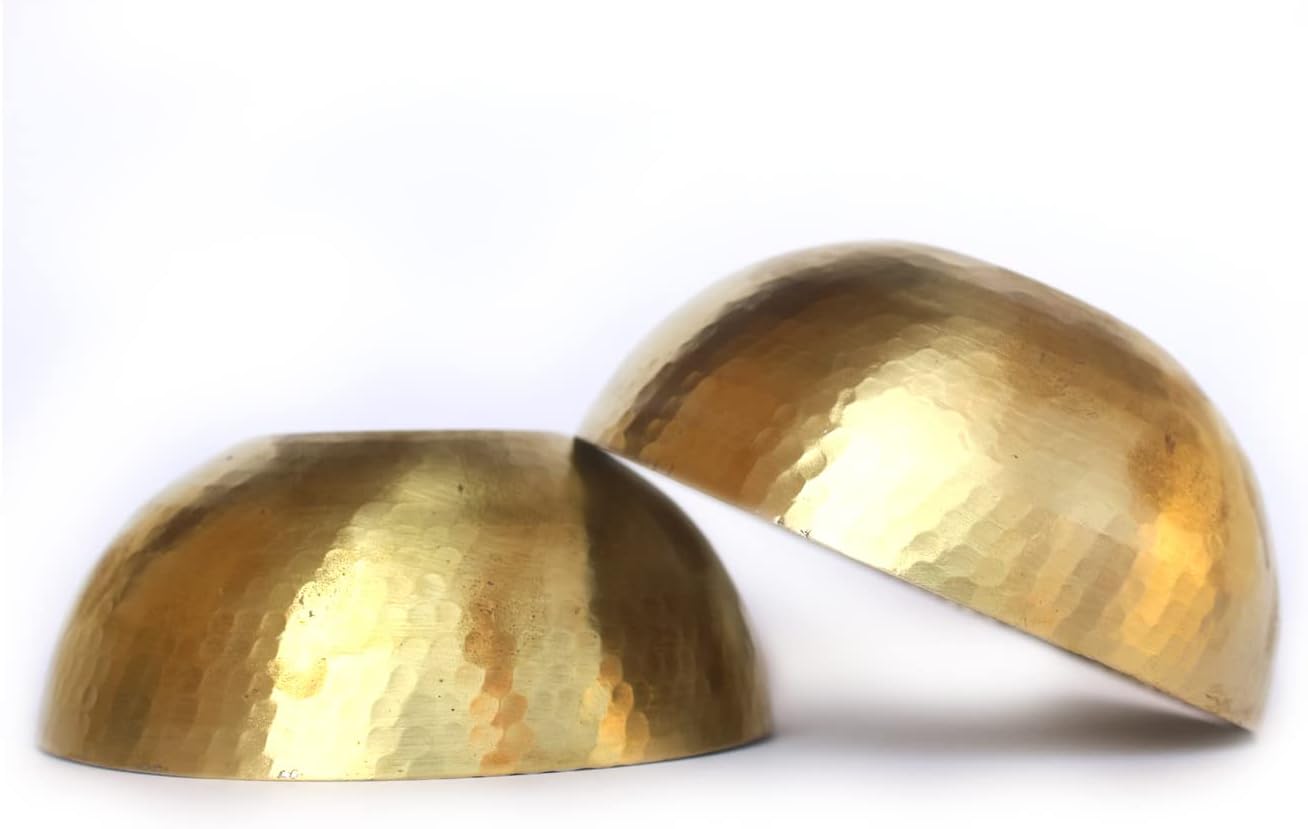 De Kulture Solid 100% Pure Brass Round Bowl for Biryani, Ramen, Noodle, Macaroni, Spaghetti and Pasta Ideal for Serving & Dining Table Decoration, 5" x 2" (DH) Inches 360 ML (set of 2)