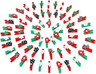 Souarts Red Christmas Snowflake Mini Wooden Clip Clips Mini Pegs for Name Tags and Crafts Pack of 50 (Colourful Christmas Mix 60 Pieces)