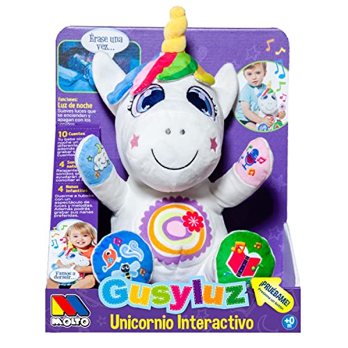 MOLTO Gusyluz® Peluche Unicornio Interactivo | Peluche con Luz para Dormir | Cuentacuentos | Juguete Bebe | Peluche de Aprendizaje | Muñeco Quitamiedos Infantil | 12 Meses hasta 2 Años Cover