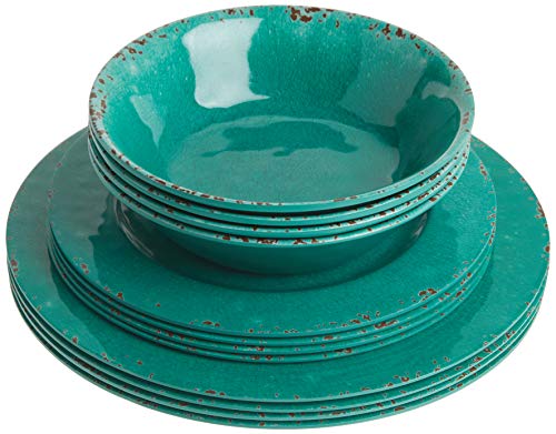 Gibson Studio Mauna 12 Piece Heavy Weight Melamine Dinnerware Set Green