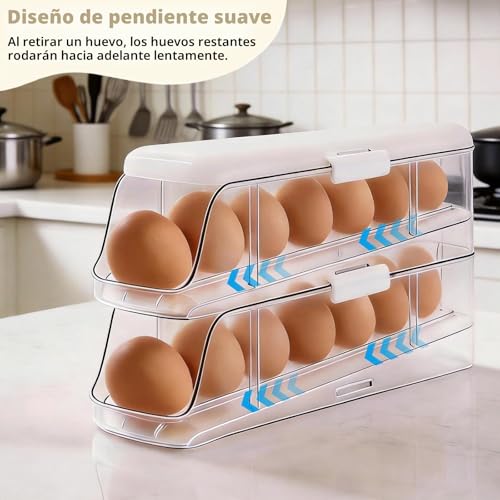 PAVSTINE Organizador de Huevos para Nevera Desmontable, 2 Pisos con Tapa - Imagen 3