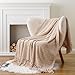 BATTILO HOME Beige Throw Blanket for Couch, Knitted Beige Throw for Bed, Neutral Throw Blankets Tan Throw Blanket for Room Decor Housewarming Gifts, 50