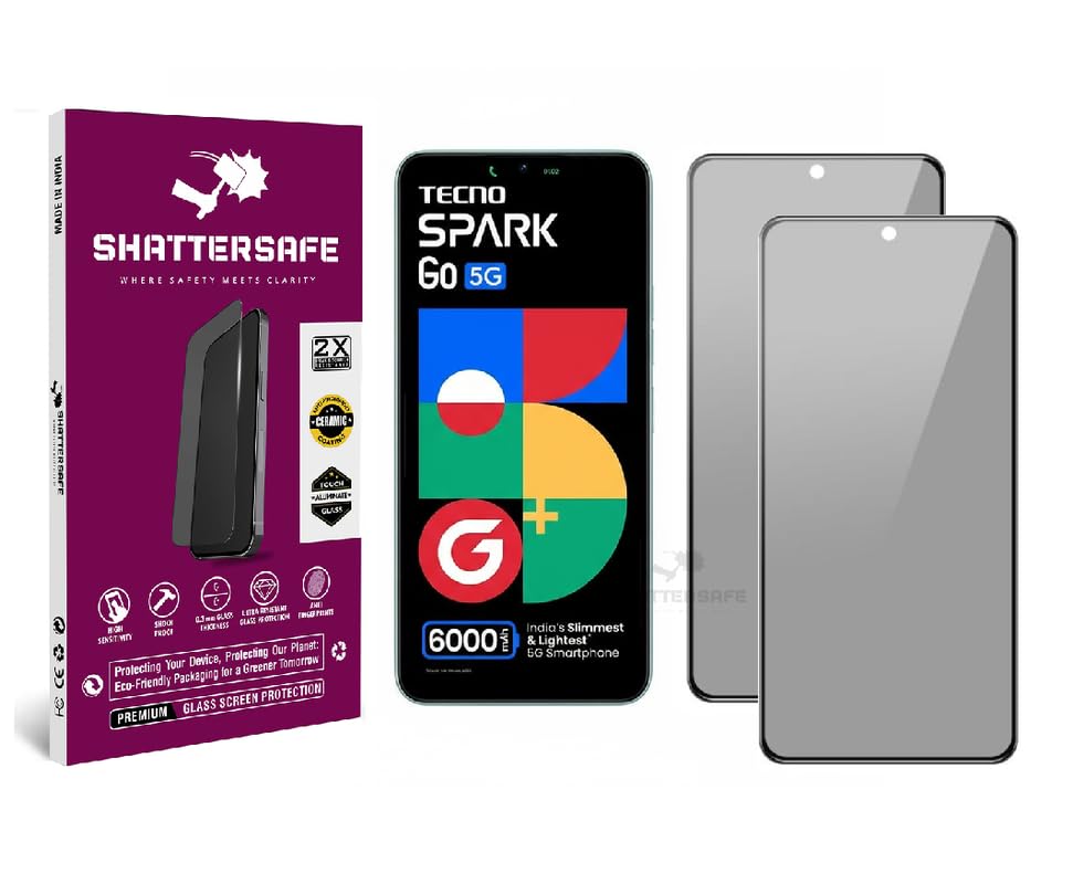 Image of Anti-Spy Privacy Tempered Glass Compatible For Tecno Spark GO 5G [Pack of 2]. 9H Hardness, Anti-Scratch, Edge-to-Edge Protection With Easy Installation Kit & Case Friendly Fit.