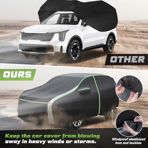 Image of Mixsuper Liner Car Cover for Kia Sorento 2003-2026, 7 Layers Full Car Cover All Weather Car Covers for Sorento, Waterproof Outdoor Cover with Zipper Door Reflective Strips