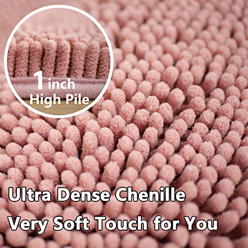 Image of Bathroom Rugs Chenille 3-Piece Extra Soft and Absorbent Shag Bathroom Rugs, Machine Wash Mat, Strong PVC Non-Slip Underside, Plush Carpet Mats (Deep Pink)
