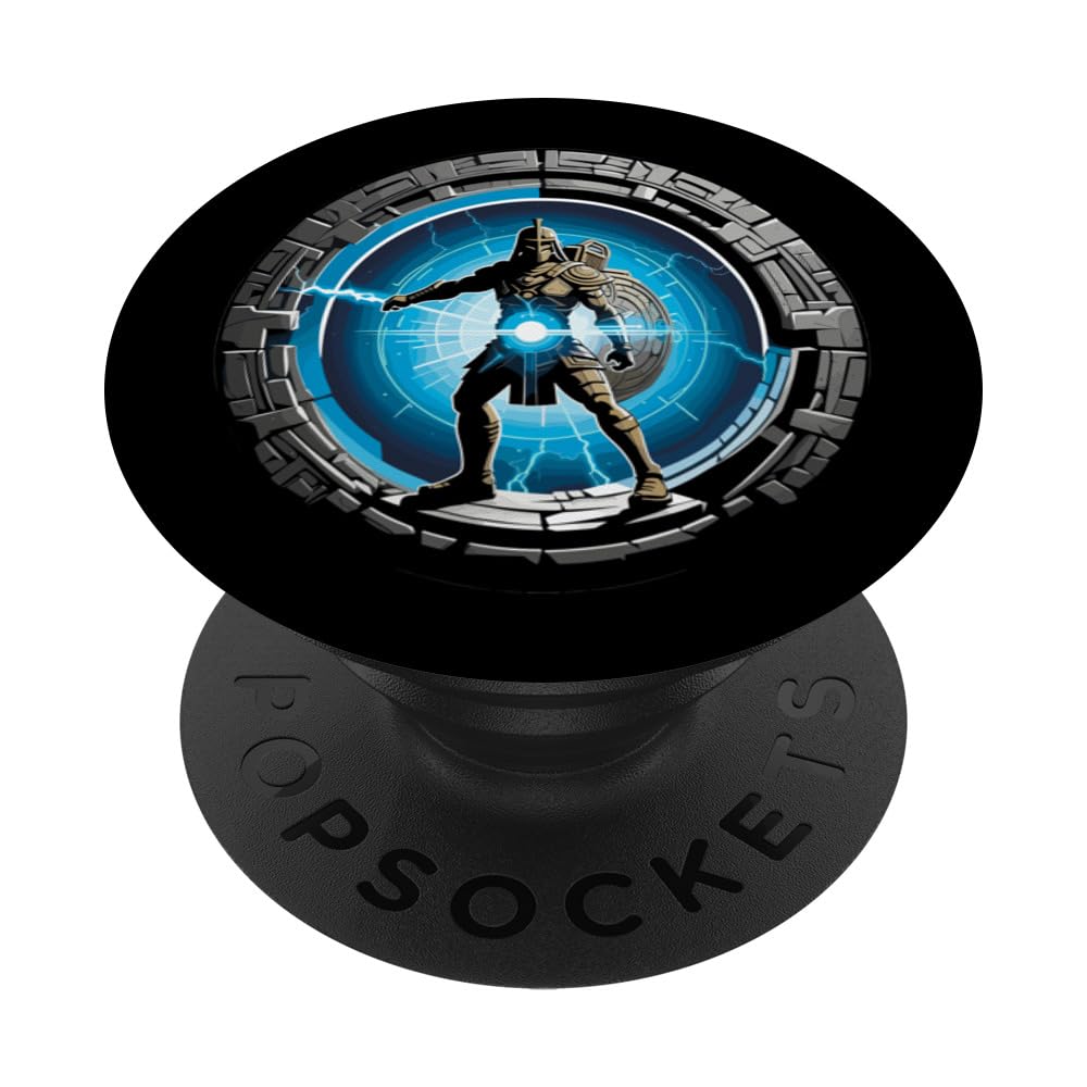 a Samurai-warrior stepping thru a star-gate to another realm PopSockets Swappable PopGrip, Black