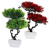 gririw 2 pz benvenuto pianta in vaso di fiori di pino finte decorazioni vegetali verdi bonsai finto domestico vasi per piante da bonsai simulato songhua scrivania ufficio plastica