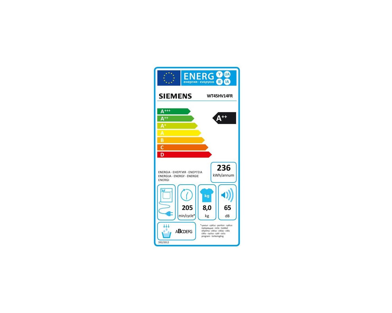 SIEMENS Sèche linge Condensation WT45HV14FR, iQ300, Pompe à chaleur