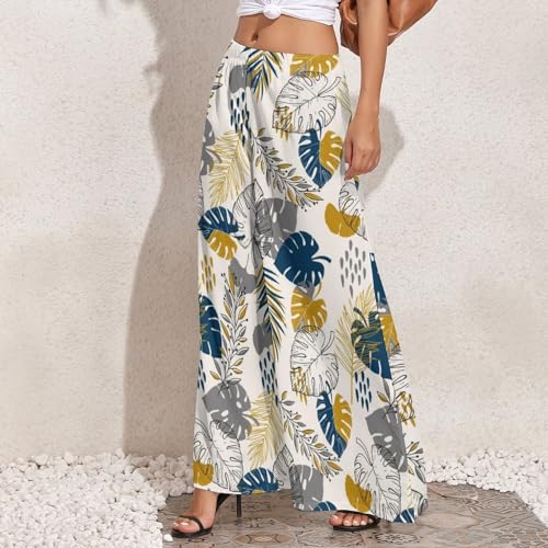 VOSERY Palazzo Pants for Women - Hawaiian Style Gold Leaves Comfy Casual Womens Wide Leg Pants Baggy Lounge Pants2