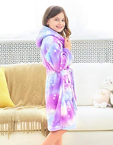 Image of Doctor Unicorn Soft Hooded Rainbow Bathrobe Sleepwear for Girls
