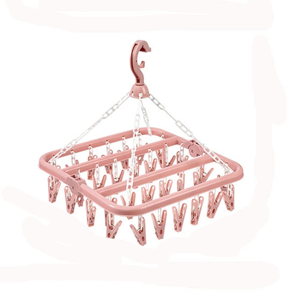 MOBYGKFY Square Sock Dryer for Underwear Lingerie Baby Clothes and Small Laundry Rotatable Drying Rack with 32 Peg(Roze)