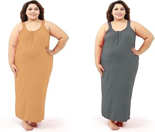 D'Heer Fashion Full Length Women's Hosiery Cotton Fabric Long Nighty Slip/Camisole Slip- for Women - Plus Size Nighty (Pac... Price In India