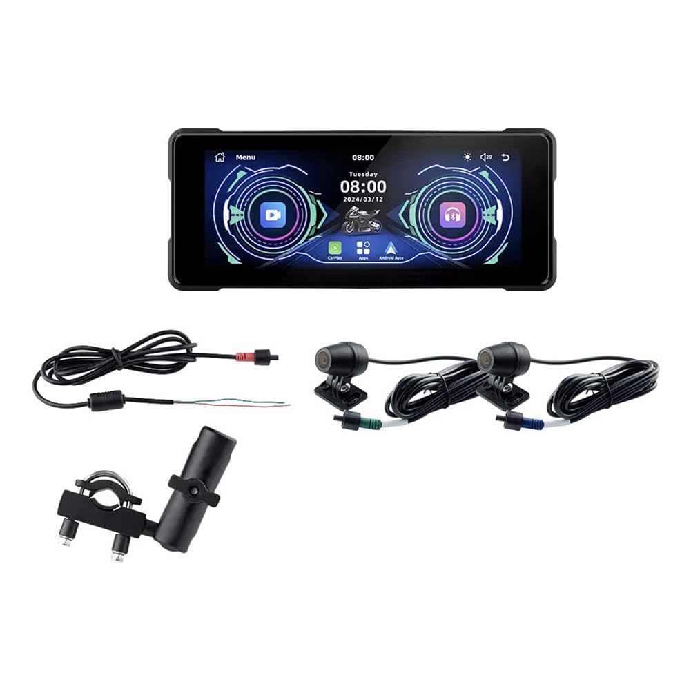 Carplay Inalámbrico para Motocicleta de 7 Pulgadas y Cámara Trasera Delantera Automática Android Bluetooth Dual DVR Pantalla de Navegación GPS