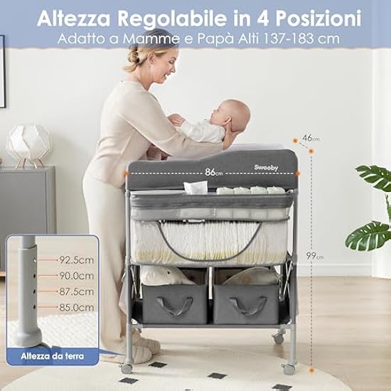 Fasciatoio Portatile Sweeby - Organizzatore Con Cestini, Altezza Regolabile, Impermeabile E Pieghevole - Foto 9