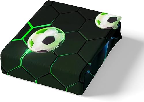 Miniatura 4 de Castle Fairy - Juego de funda de edredón deportivo de fútbol para niños, tamaño individual, funda de edredón de nido de abeja verde y azul con